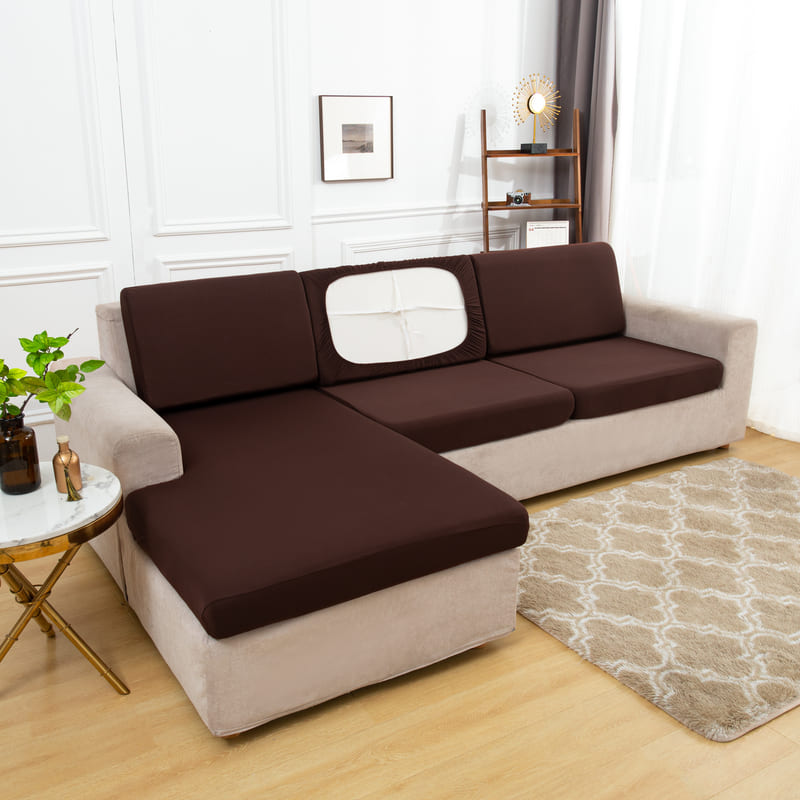housse extensible marron pour coussin assise canapé