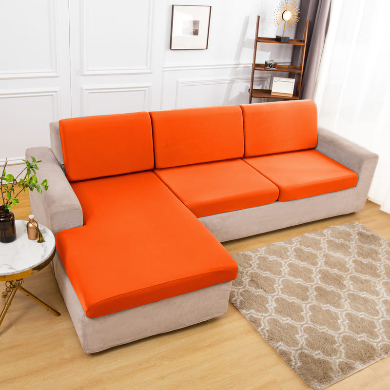 housse extensible orange pour coussin assise canapé