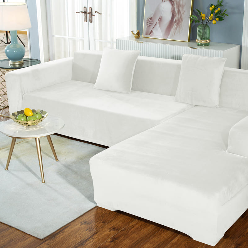 housse extensible pour canapé d'angle blanc velours