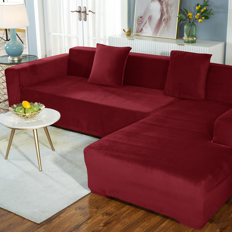 housse extensible pour canapé d'angle bordeaux velours