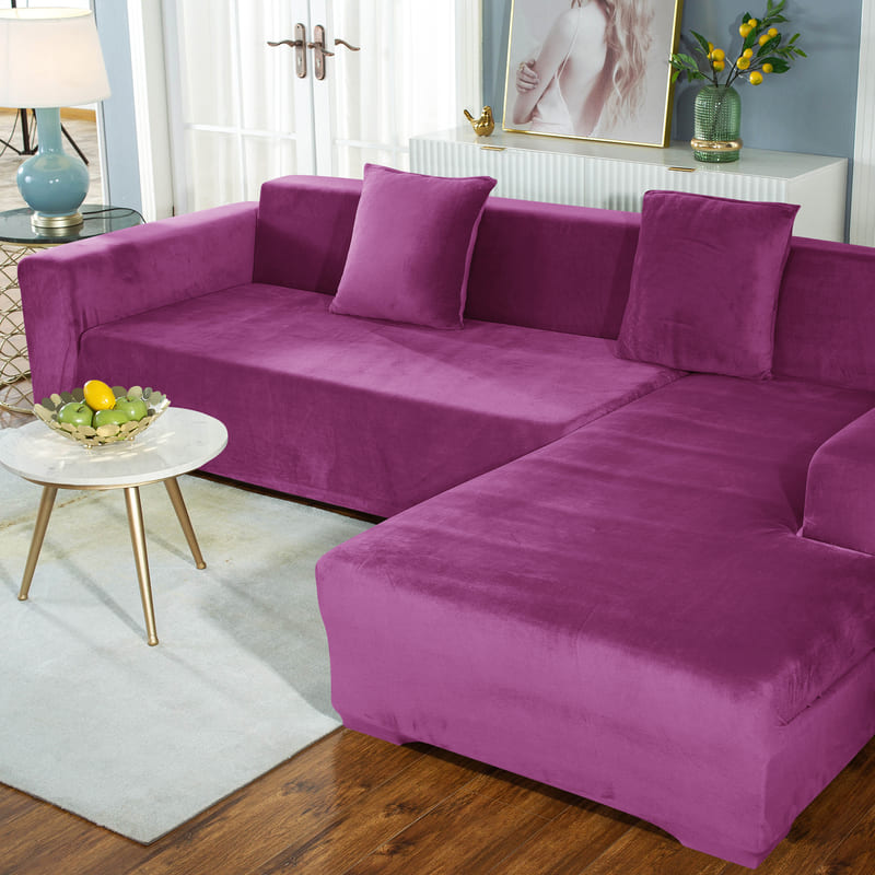 housse extensible pour canapé d'angle magenta velours
