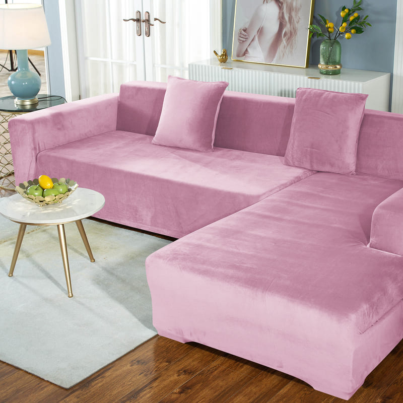 housse extensible pour canapé d'angle rose velours