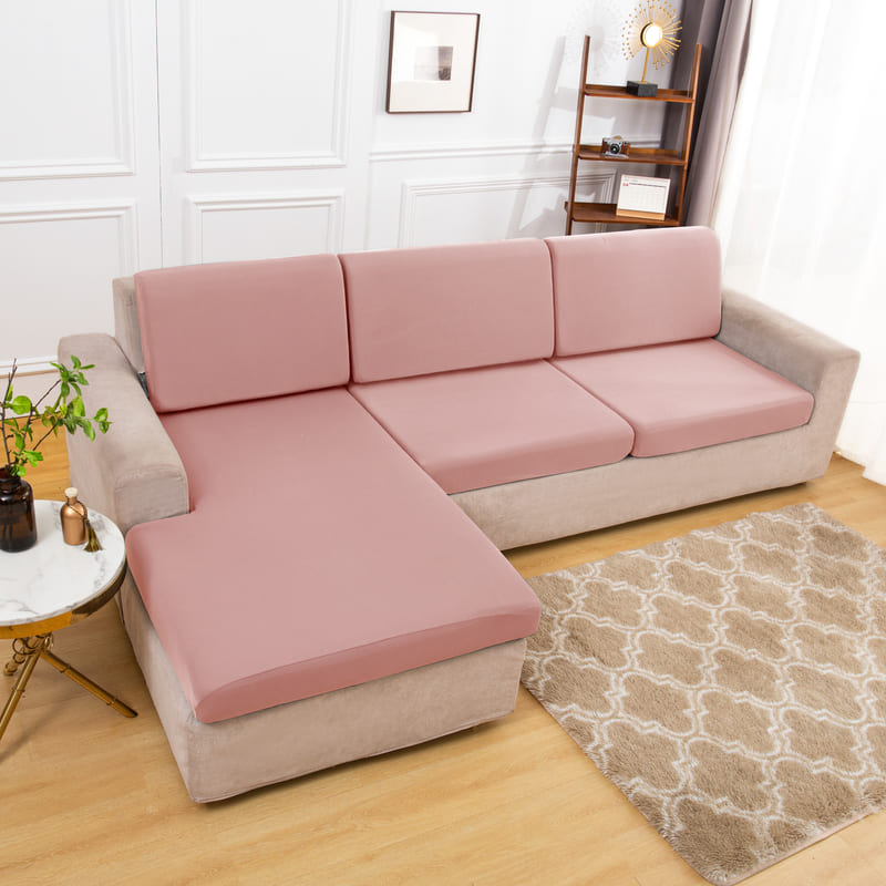 housse extensible rose poudré pour coussin assise canapé