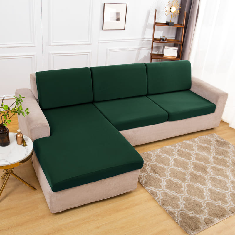 housse extensible vert sapin pour coussin assise canapé