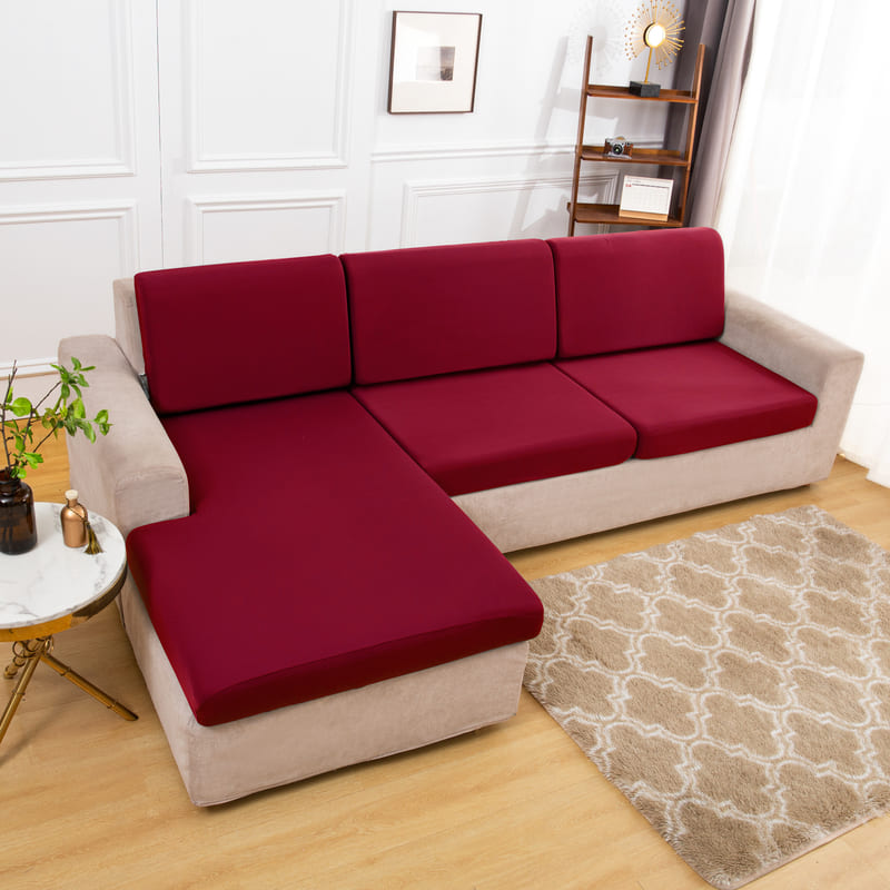 housse extensible vin rouge pour coussin assise canapé