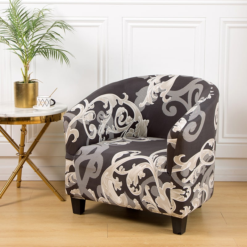 Housse de fauteuil cabriolet baroque gris et noir de profil
