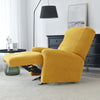 housse jacquard jaune moutarde sur un fauteuil relax déplié