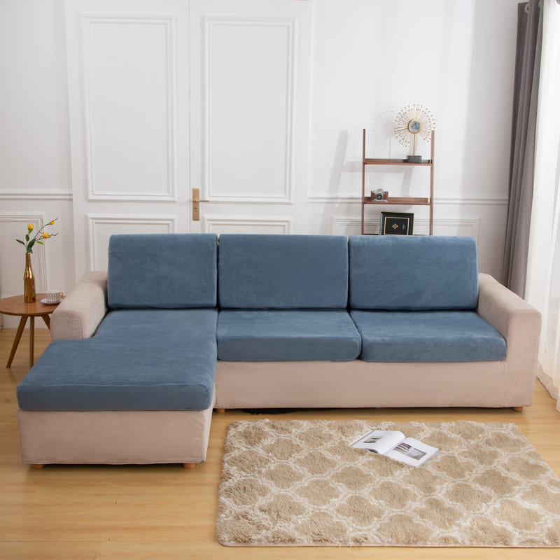 housse pour coussin assise canape peluche bleu gris