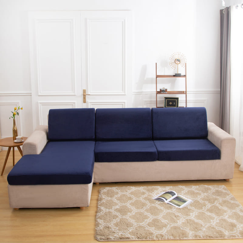 housse pour coussin assise canape peluche bleue marine