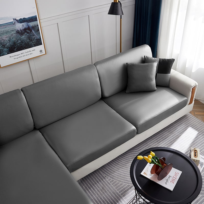 Housse pour coussin d&#39;assise de canapé en cuir pu gris vue de dessus