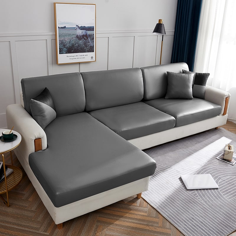 Housse pour coussin d&#39;assise de canapé en cuir pu gris