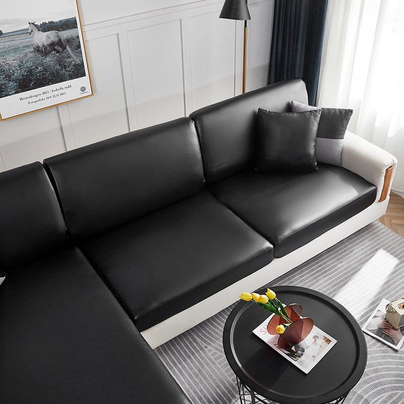 housse pour coussin d&#39;assise de canapé cuir pu noir vue de dessus