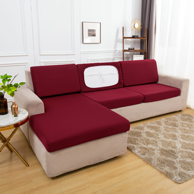housse pour coussin assise canapé extensible tissu bordeaux
