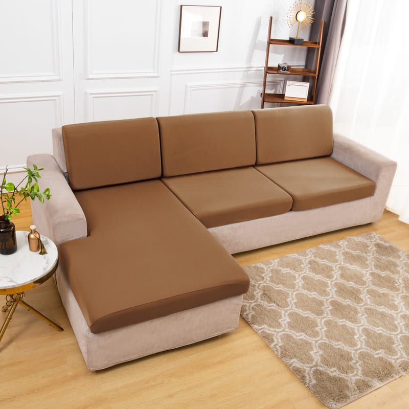 housse pour coussin assise canapé extensible tissu camel