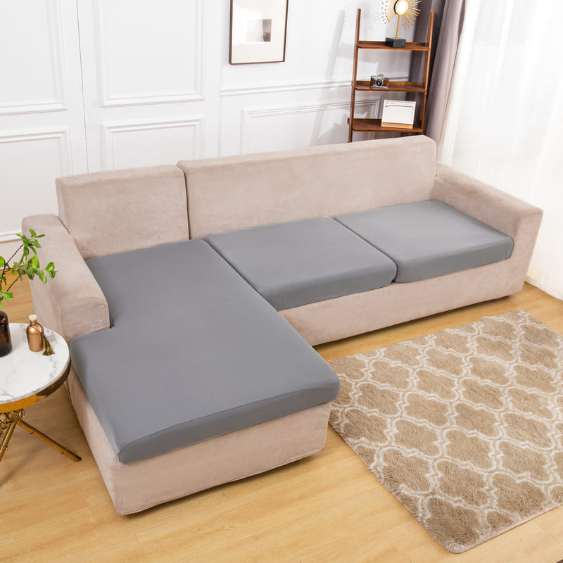 housse pour coussin assise canapé extensible tissu gris clair