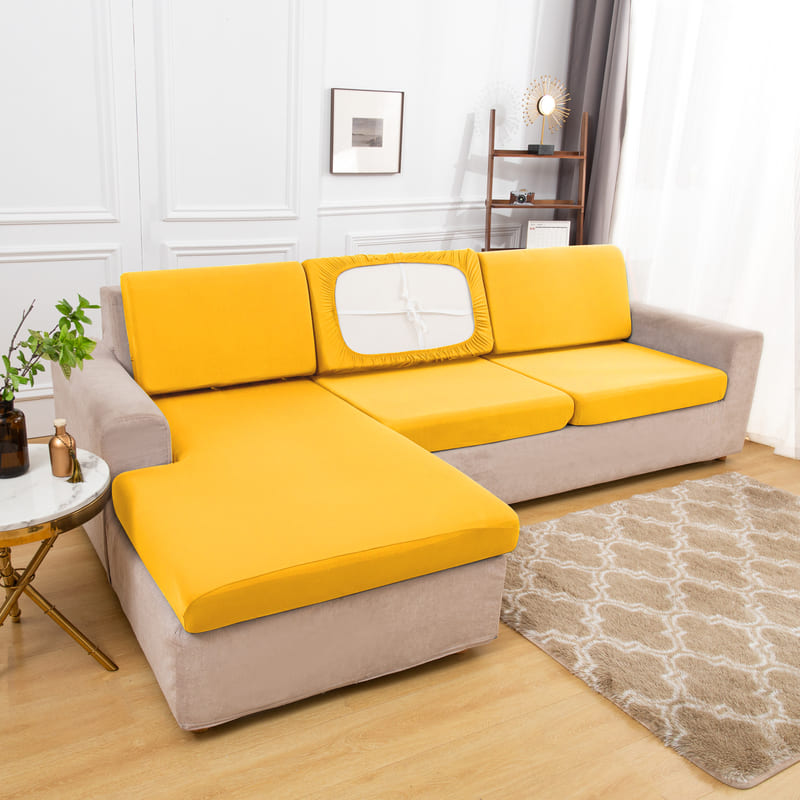 housse pour coussin assise canapé extensible tissu jaune