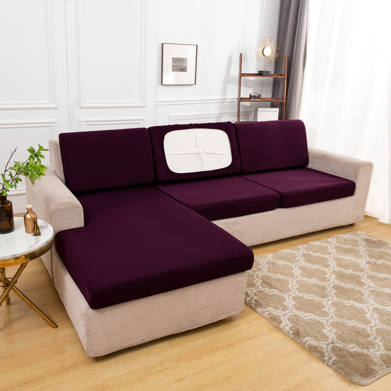 housse pour coussin assise canapé extensible tissu prune