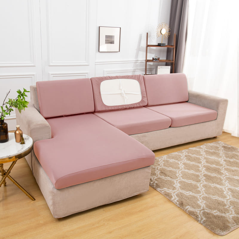housse pour coussin assise canapé extensible tissu rose poudré