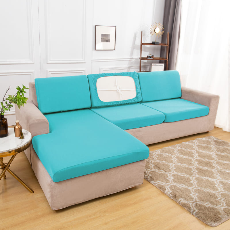 housse pour coussin assise canapé extensible tissu turquoise