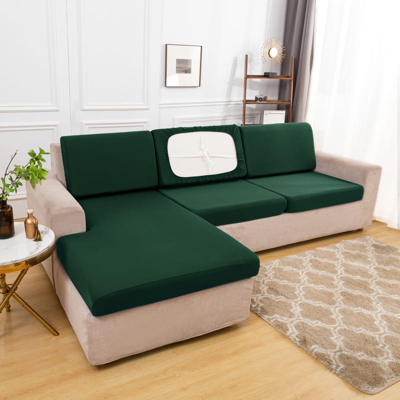housse pour coussin assise canapé extensible tissu vert sapin