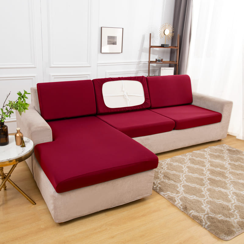 housse pour coussin assise canapé extensible tissu vin rouge