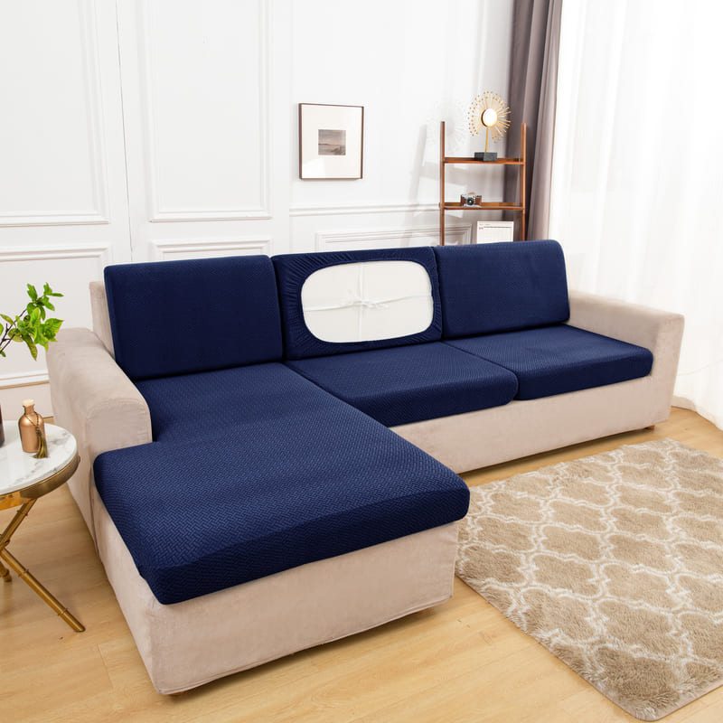 housse pour coussin assise canape jacquard tissu bleu marine