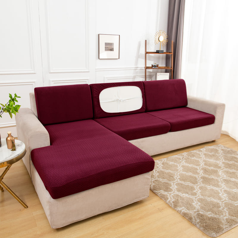 housse pour coussin assise canape jacquard tissu bordeaux
