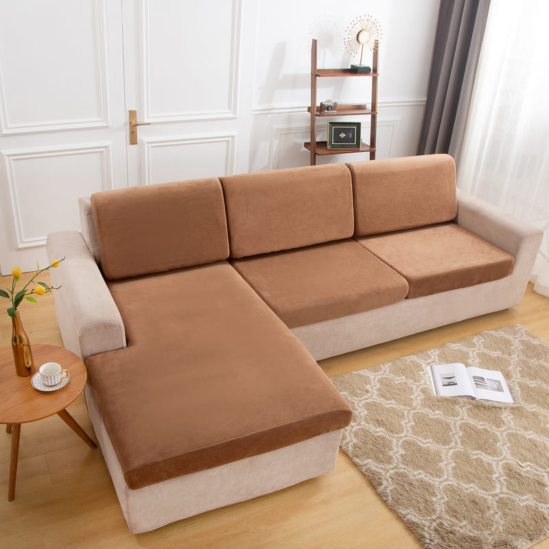 housse pour coussin assise canape peluche camel