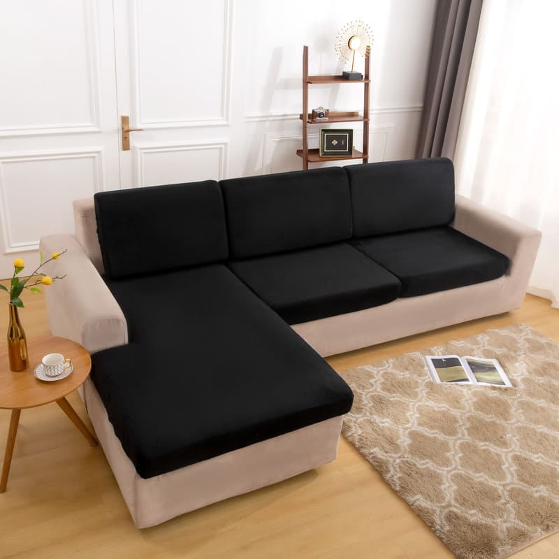 housse pour coussin assise canape peluche noir