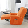 housse velours orange sur un fauteuil relax déplié