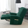 housse velours vert sapin sur un fauteuil relax déplié