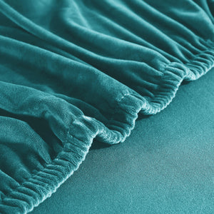 miniature vue rapprochée du tissu de la housse de canapé d&#39;angle velours bleu paon