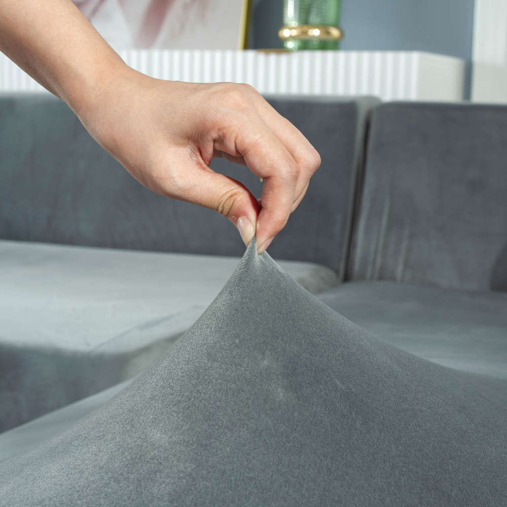 tissu élastique Housse de Canapé d'Angle Velours Gris clair