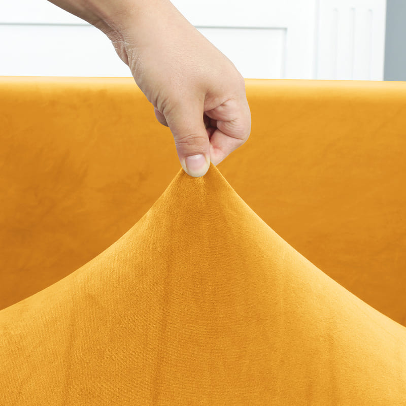 tissu élastique housse de canapé d'angle velours jaune moutarde