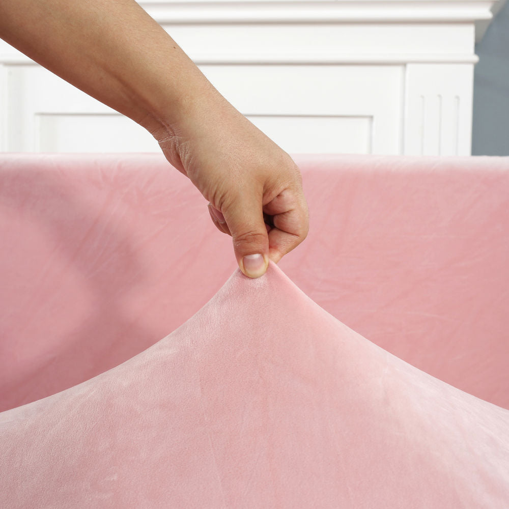 tissu élastique housse canapé angle velours rose poudre