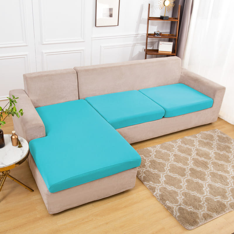 tissu extensible housse turquoise pour coussin assise canapé
