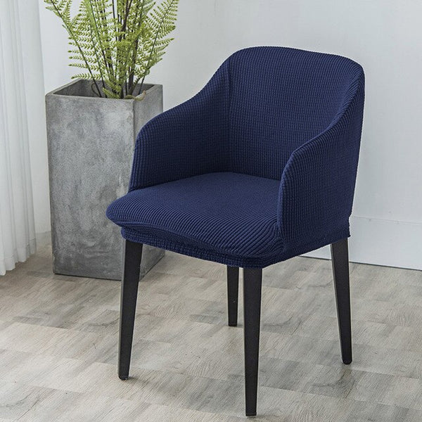 Housse De Chaise Salle à Manger Extensible Flanelle Jacquard 6 Pièces - Bleu Marine Avec Accoudoirs