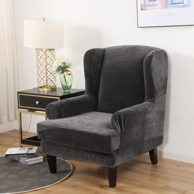 Housse de Fauteuil Wingback Velours Gris