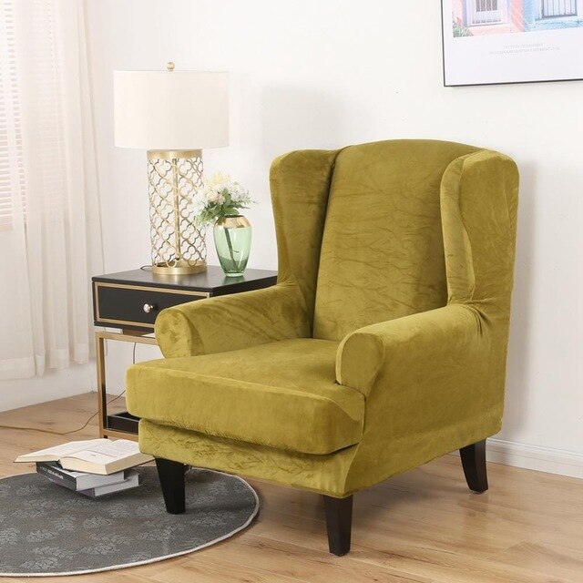 Housse de Fauteuil Wingback Velours Vert olive