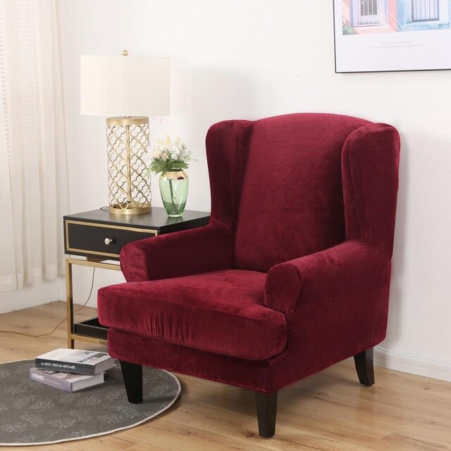 Housse de Fauteuil Wingback Velours Bordeaux