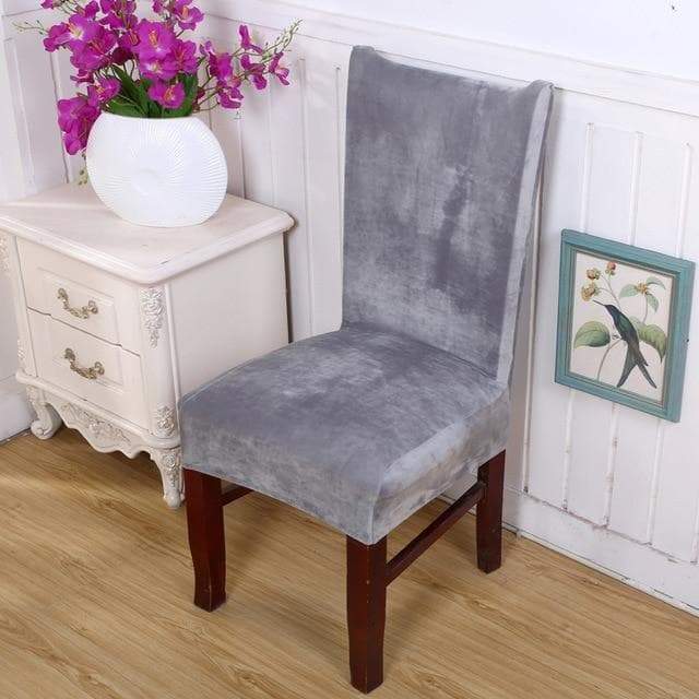 Housse de chaise Velours bleu gris
