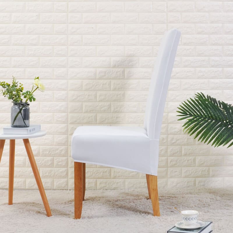 vue de côté housse de chaise large blanche