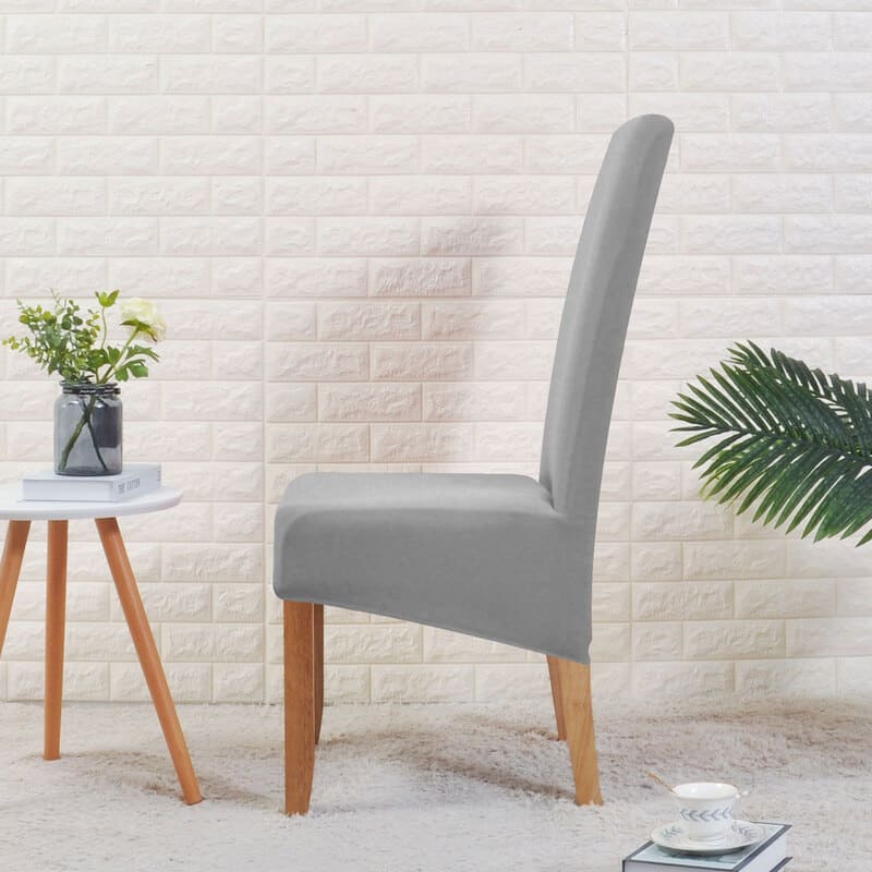 vue de côté housse de chaise large gris clair