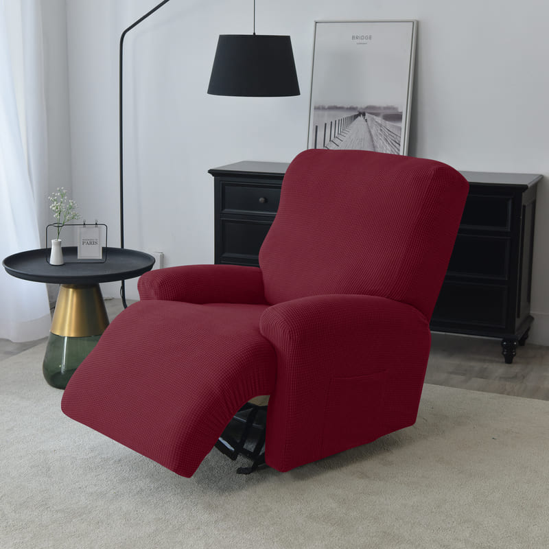 vue de coté housse de fauteuil relax jacquard bordeaux