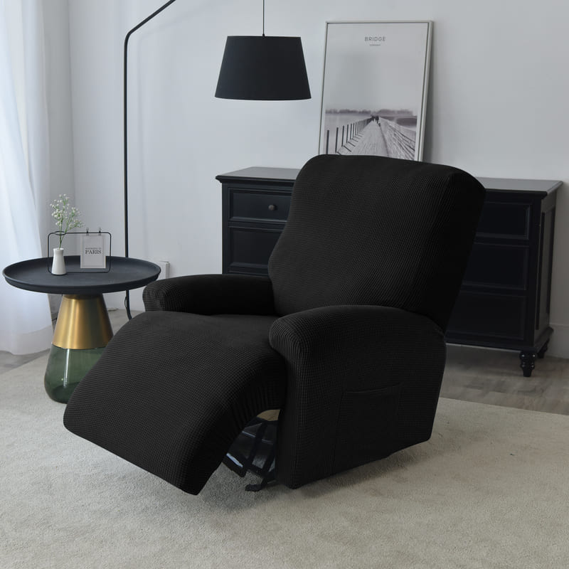 vue de coté housse de fauteuil relax jacquard noir
