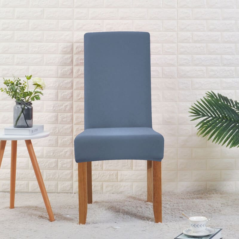 vue de face housse de chaise large bleu gris