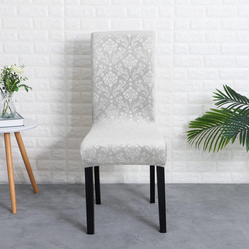 vue de face housse velours lys gris pour chaise