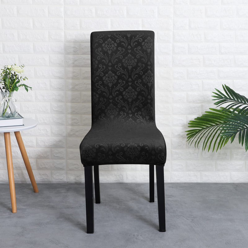 vue de face housse velours lys noir pour chaise
