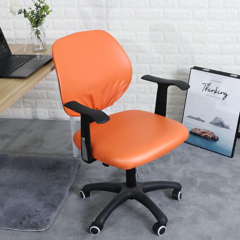 vue frontale housse de chaise bureau cuir orange