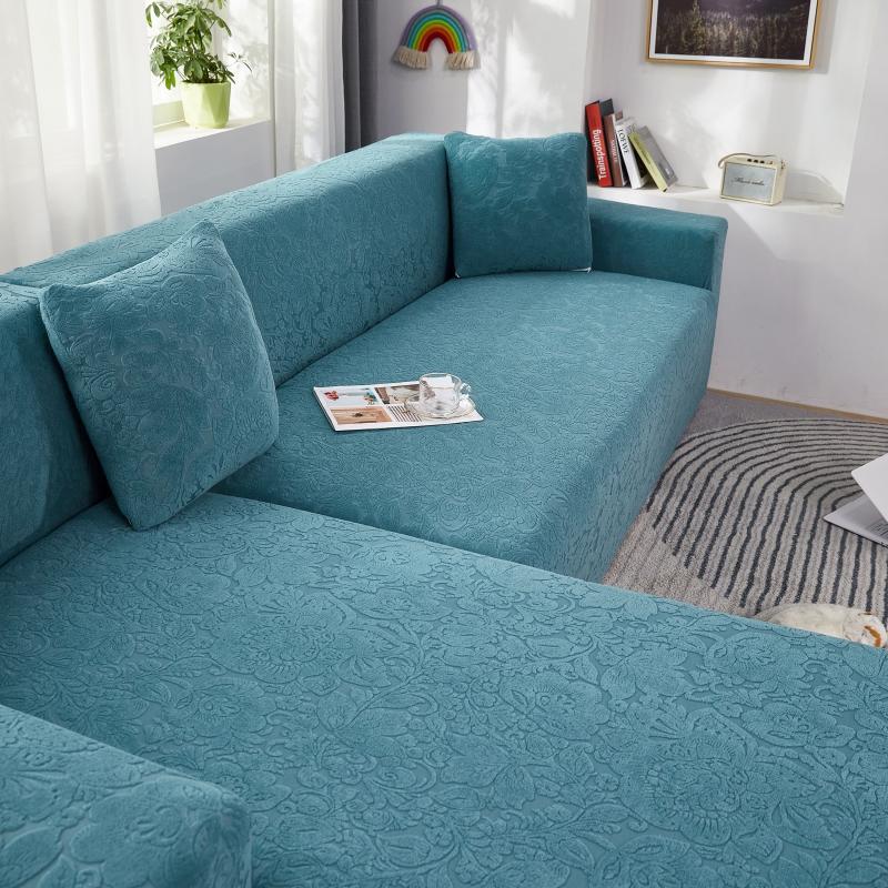 vue latérale Housse de Canapé d&#39;Angle microfibre Fleur Bleu canard